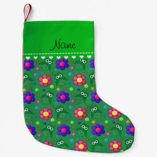 Meia De Natal Pequena Nome personalizado coruja verde flor padrão
