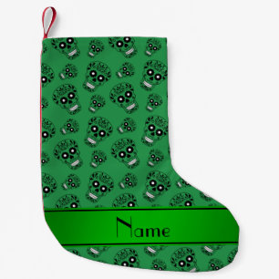 Meia De Natal Pequena Nome personalizado crânios verdes de açúcar