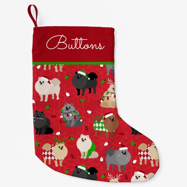 Meia De Natal Pequena Nome Personalizado da Pomerânia Natal (Frente)