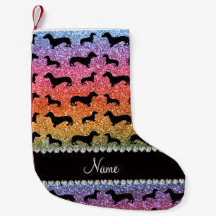 Meia De Natal Pequena Nome personalizado dachshances brilhantes do arco-