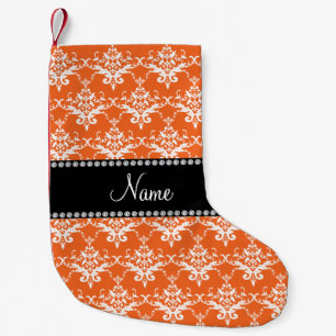 Meia De Natal Pequena Nome personalizado damasco branco laranja