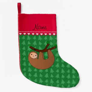 Meia De Natal Pequena Nome personalizado das árvores verdes de preguiç