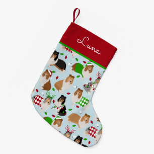 Meia De Natal Pequena Nome Personalizado de Collie em Massa de Natal