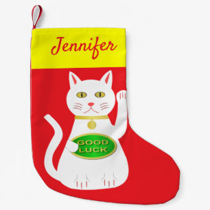 Meia De Natal Pequena Nome Personalizado de Gato Sortudo Oriental