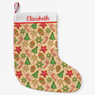 Meia De Natal Pequena Nome Personalizado de Padrão de Aquarela de Natal