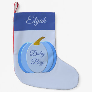 Meia De Natal Pequena Nome Personalizado de Pumpkin do Menino Azul