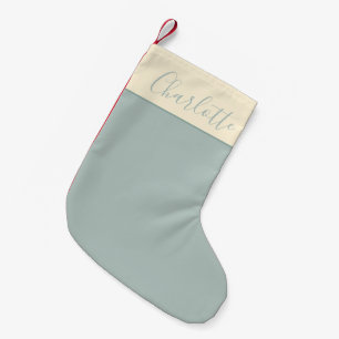 Meia De Natal Pequena Nome Personalizado de Script Minimalista Dusty Blu