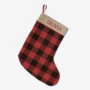 Meia De Natal Pequena Nome personalizado do búfalo xadrez vermelha