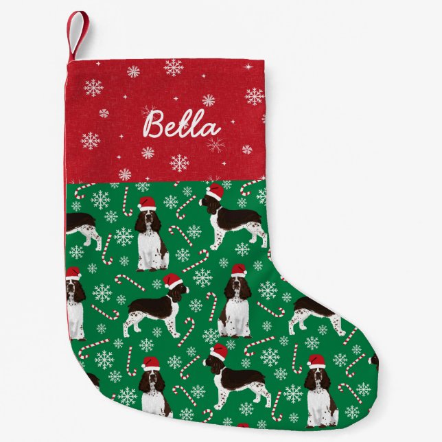 Meia De Natal Pequena Nome personalizado do cão Springer Spaniel (Frente)