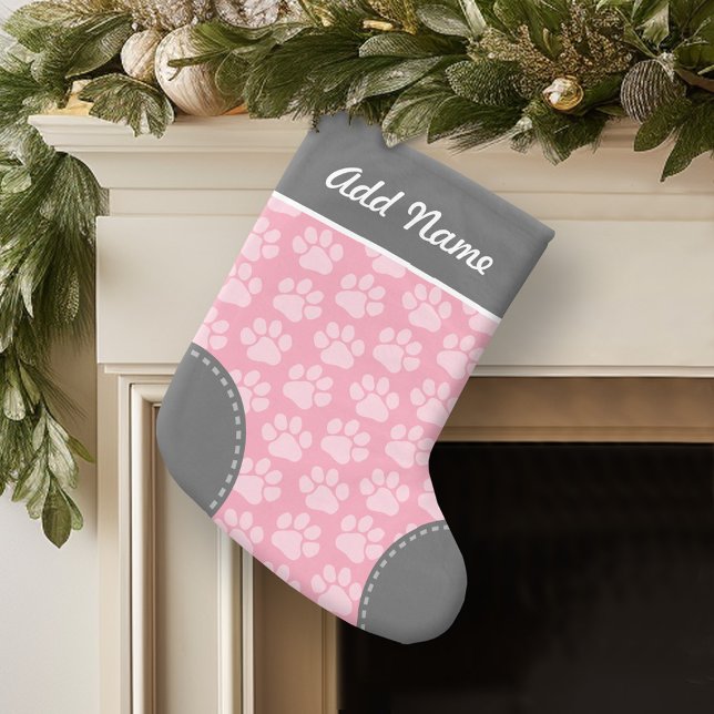 Meia De Natal Pequena Nome Personalizado do Padrão de Impressão da Pata  (Personalized Christmas Stocking)