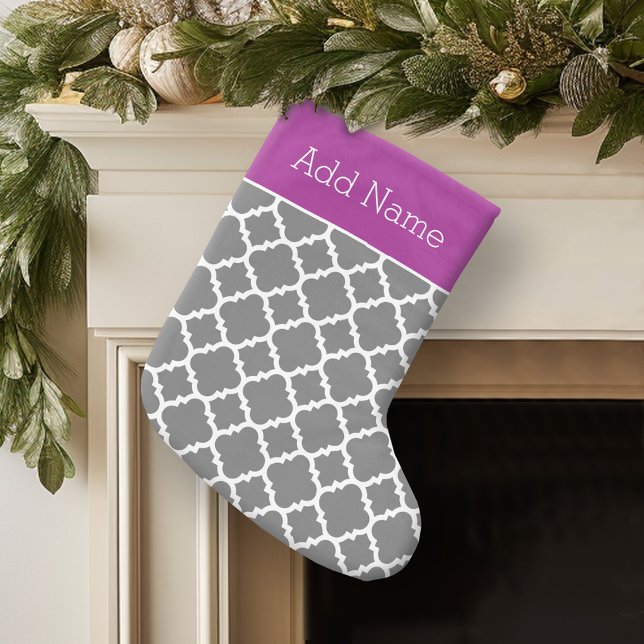 Meia De Natal Pequena Nome Personalizado do Padrão de Quatrefoil da Tend (Personalized Christmas Stocking)