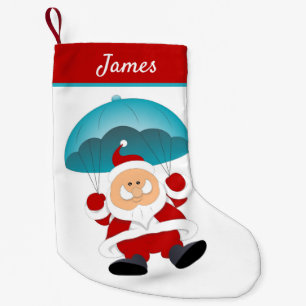 Meia De Natal Pequena Nome Personalizado do Papai Noel Moderno Paraquedi
