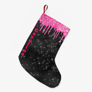 Meia De Natal Pequena Nome Personalizado do Sparkle Preto de Dissipador 
