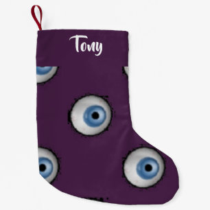 Meia De Natal Pequena Nome personalizado em olhos grandes em roxo