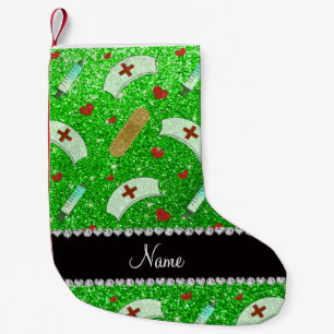 Meia De Natal Pequena Nome personalizado enfermeiro de chapéu com verde