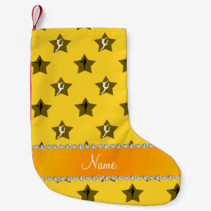 Meia De Natal Pequena Nome personalizado estrelas de ginástica amarela