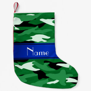 Meia De Natal Pequena Nome personalizado faixa azul camuflagem verde