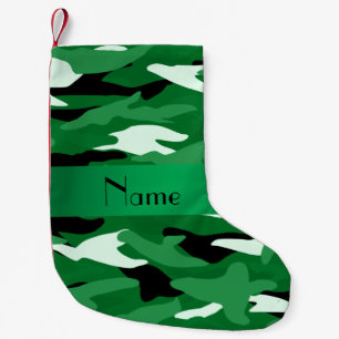 Meia De Natal Pequena Nome personalizado faixa verde camuflagem verde