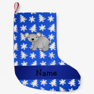 Meia De Natal Pequena Nome personalizado flocos de neve azuis koala
