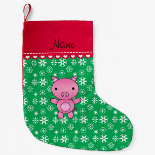 Meia De Natal Pequena Nome personalizado flocos de neve verdes de porco