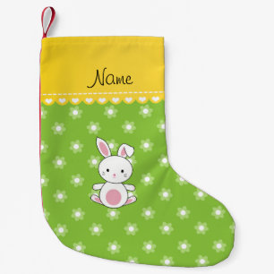 Meia De Natal Pequena Nome personalizado flores verdes de coelho