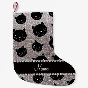 Meia De Natal Pequena Nome personalizado glitter preto rostos