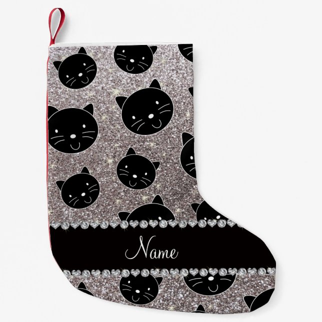 Meia De Natal Pequena Nome personalizado glitter preto rostos (Frente)
