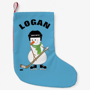 Meia De Natal Pequena Nome Personalizado Hockey Snowman Natal