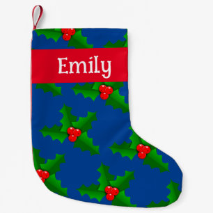 Meia De Natal Pequena Nome personalizado Holly deixa o estoque de Natal