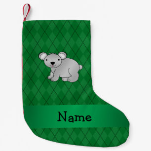 Meia De Natal Pequena Nome personalizado koala com argtilo verde
