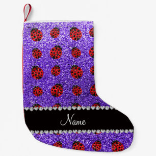 Meia De Natal Pequena Nome personalizado ladybug da lente roxa