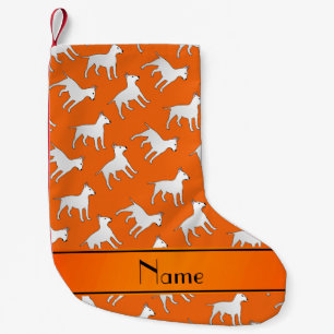 Meia De Natal Pequena Nome personalizado laranja bull terrier dog