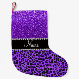 Meia De Natal Pequena Nome personalizado lente púrpura de leopardo-púr