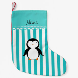 Meia De Natal Pequena Nome personalizado listras brancas de turquesa de