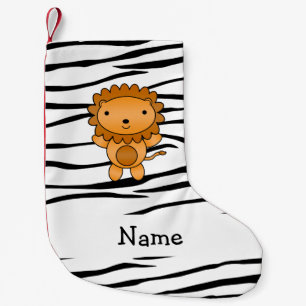 Meia De Natal Pequena Nome personalizado listras de zebra de leão