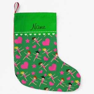 Meia De Natal Pequena Nome personalizado moça verde ginasta estrelas de
