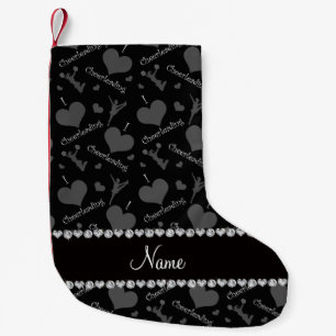 Meia De Natal Pequena Nome personalizado negro eu amo corações animadore