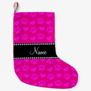 Meia De Natal Pequena Nome personalizado neon hot rosa coração e patas