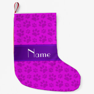 Meia De Natal Pequena Nome personalizado: neon pink dog paws