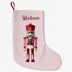 Meia De Natal Pequena Nome Personalizado Nutcracker Vermelho Rosa Natal