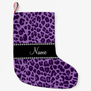 Meia De Natal Pequena Nome personalizado padrão leopardo roxo