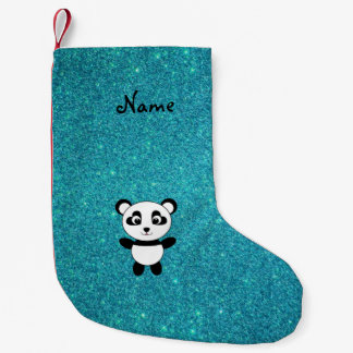 Meia De Natal Pequena Nome personalizado panda turquoise glitter