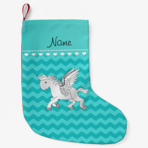 Meia De Natal Pequena Nome personalizado pegasus turquoise chevrons