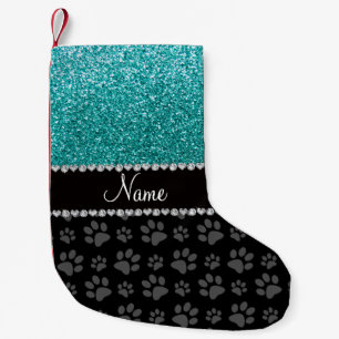 Meia De Natal Pequena Nome personalizado pinças pretas brilhantes azuis