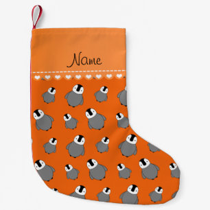 Meia De Natal Pequena Nome personalizado pinguins de bebê laranja
