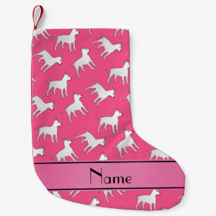 Meia De Natal Pequena Nome personalizado pink bull terrier dog