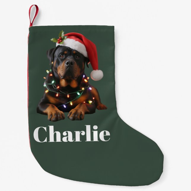 Meia De Natal Pequena Nome Personalizado Rottweiler Personalizado Natal (Frente)