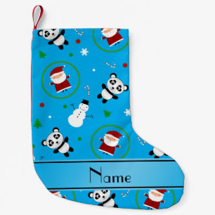 Meia De Natal Pequena Nome personalizado sky blue panda santas christmas