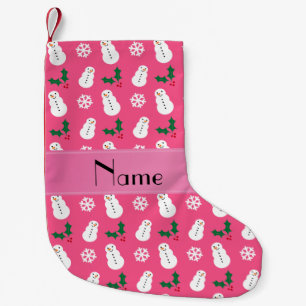 Meia De Natal Pequena Nome personalizado: snowman, cor-de-rosa, natal