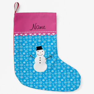 Meia De Natal Pequena Nome personalizado snowman sky flocos de neve azui